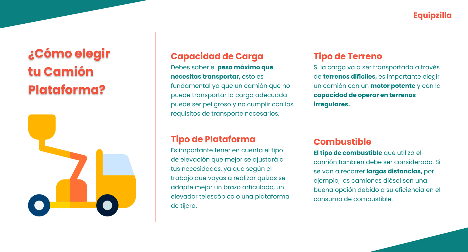 Infografía sobre cómo elegir tu Camión Plataforma